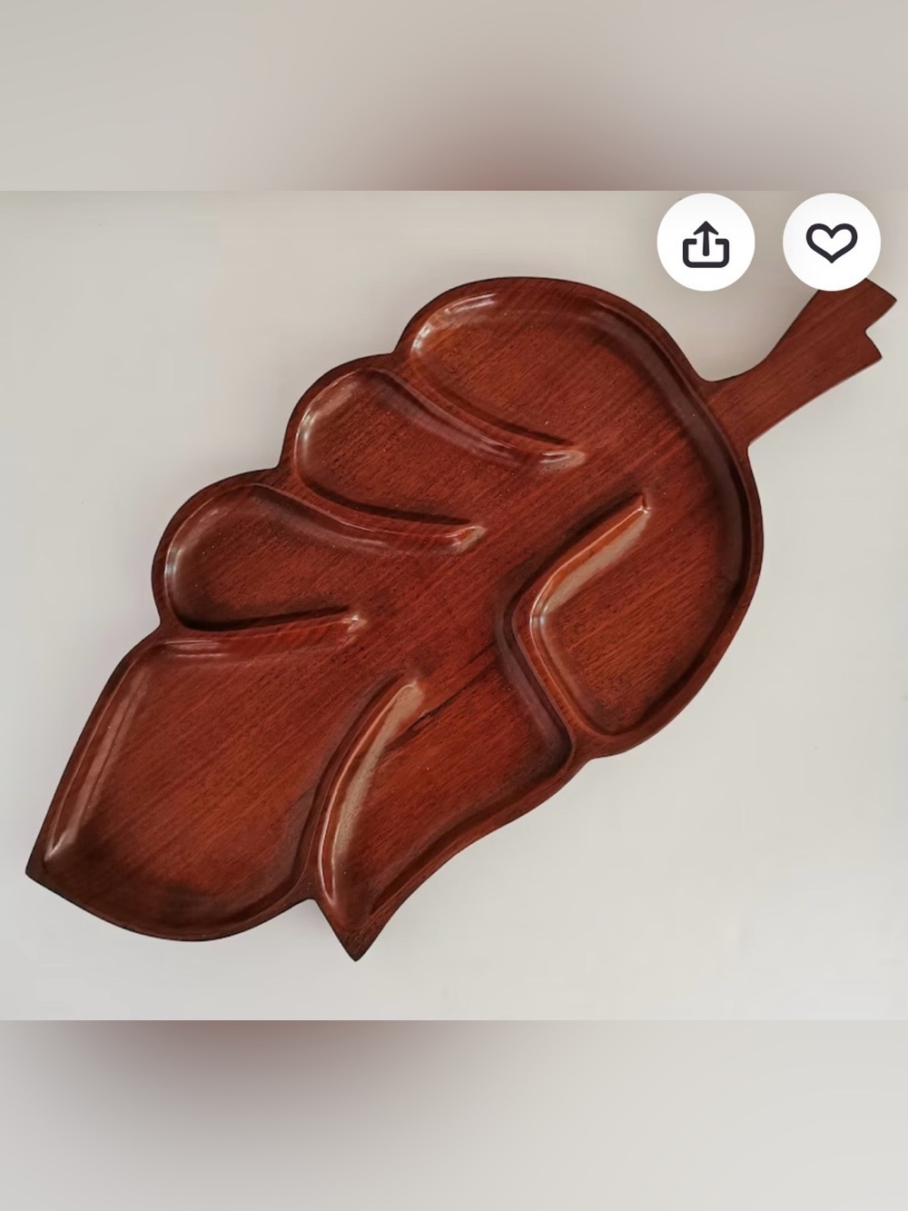 Vintage Sold Mahogany Hand-Carved Mid-Century Haitian Leaf Tray